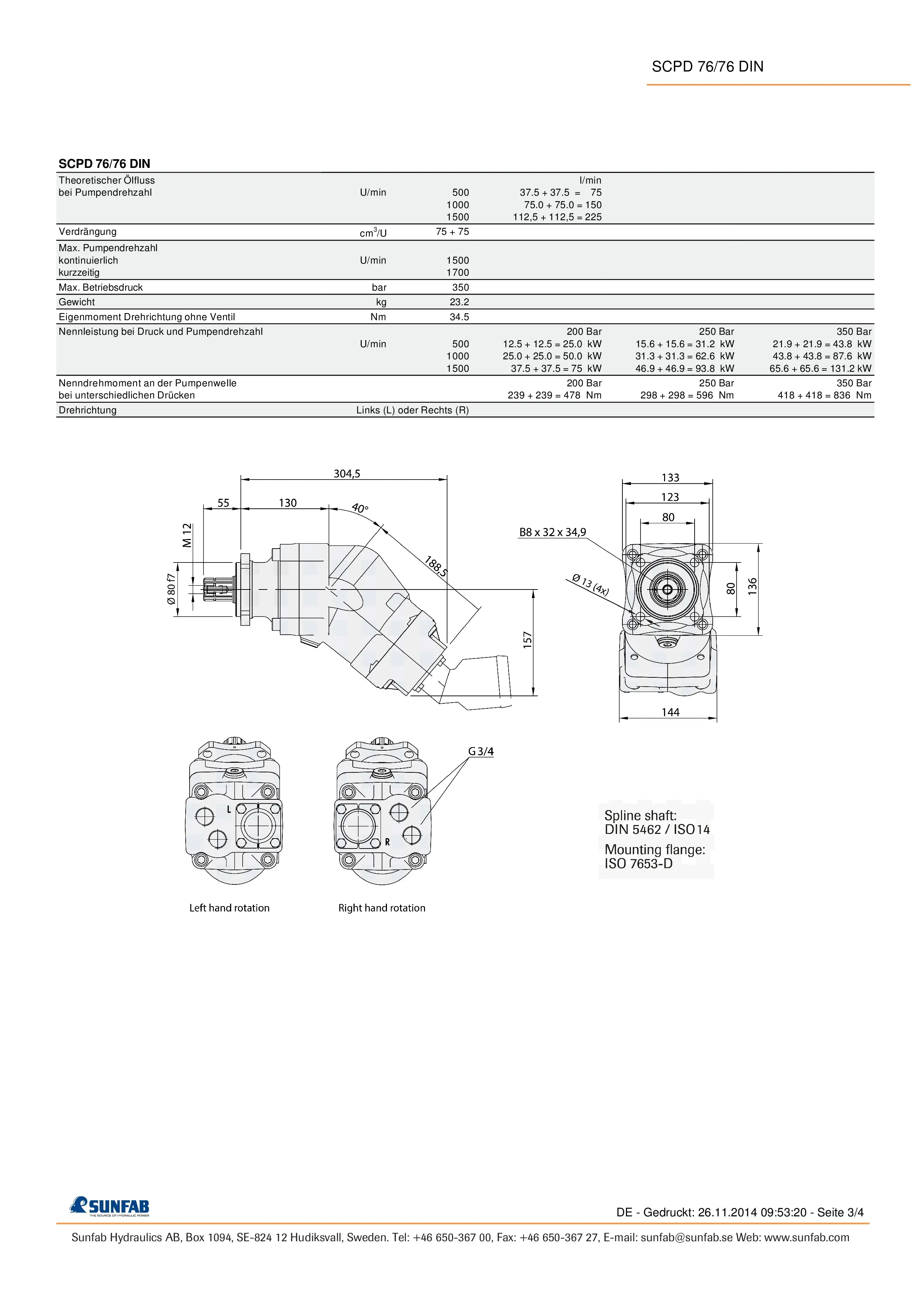 Scpd Handle Dual Flow Pump SCPD for Mobile Hydraulic Systems - Displacement: 56/26 ...